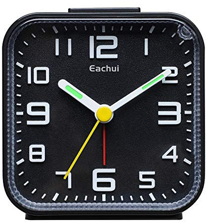Eachui Analog Wecker Klein mit Lauter Alarm, Nachtlicht, Schlummerfunktion, Ohen Ticken, geräuschlos, Batteriebetrieben, Einfache Bedienung (Schwarz)