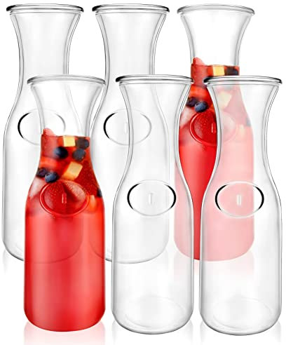 Lux Glass Carafe Set, 1 Liter Drink Pitcher & Wine Decanter, Mimosa Bar Carafes & Juice Glasses, Easy Pour Bottles, 34 oz