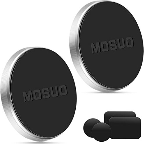 MOSUO Soporte Móvil Coche Iman, 2 Pack Iman Coche Móvil con 4 Placas Metal para Salpicadero/Pared, Soporte Teléfono Coche Magnético para iPhone/Samsung/Echo Dot/LG/GPS -Plata