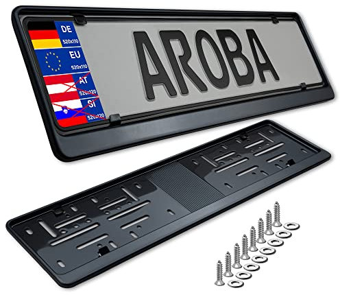 2X Premium Auto Kennzeichenhalter 100% Edelstahl SCHWARZ poliert (Black Chrome) für Deutschland und EU (Kennzeichen der Größe 520mm x 110mm) Nummernschildhalter Kennzeichenrahmen INOX V2A