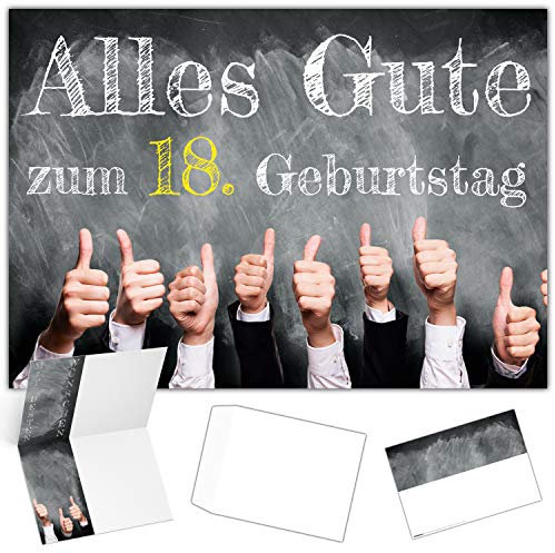 A4 XXL 18 Geburtstag Karte DAUMEN HOCH mit Umschlag - edle Geburtstagskarte - Glückwunschkarte zum 18. Geburtstag Junge & Mädchen von BREITENWERK
