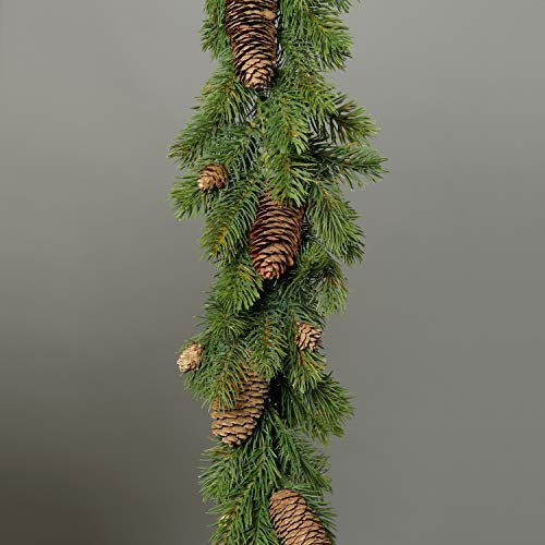 mucplants Tannengirlande aus Kunststoff mit echten Zapfen künstliche Girlande Tanne Spritzguss (170 Tannenspitzen)