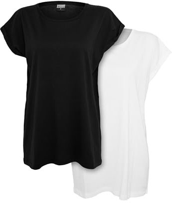 Urban Classics Set 2 T-Shirts da Donna con Corta, Maglietta a Maniche Arrotolate da Donna, Colore Nero/Bianco, L