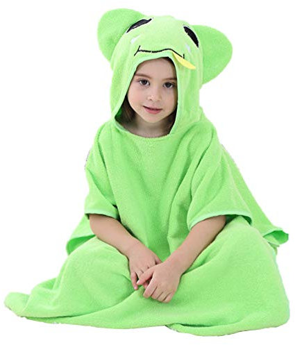 RONGJJ Geschenk Kapuzenhandtücher Für Kinder - Strand- Oder Badetuch - Frosch-Design - Badetuch Mit Kapuze Für Mädchen Und Jungen Starke