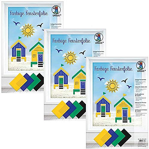 Ursus 3x Farbige Fensterfolie 23 x 33 cm, enthält 8 Blätter transparente Fensterfolie, sortiert in 4 verschiedenen Farben, selbsthaftend