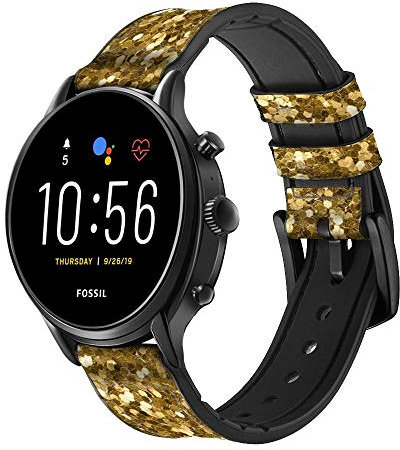Gold Glitter Graphic Print Cinturino in pelle Smartwatch per Fossil Womens Gen 5E, Womens Gen 4, Hybrid Smartwatch HR Charter taglia (18mm)