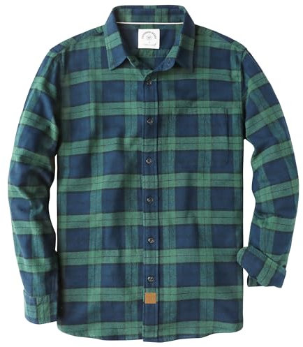 Dubinik® Flannel Shirt for Men Plaid Mens Button Down Long Sleeve Shirts Soft Pure Cotton Casual Shirts Regular Fit Navy Green