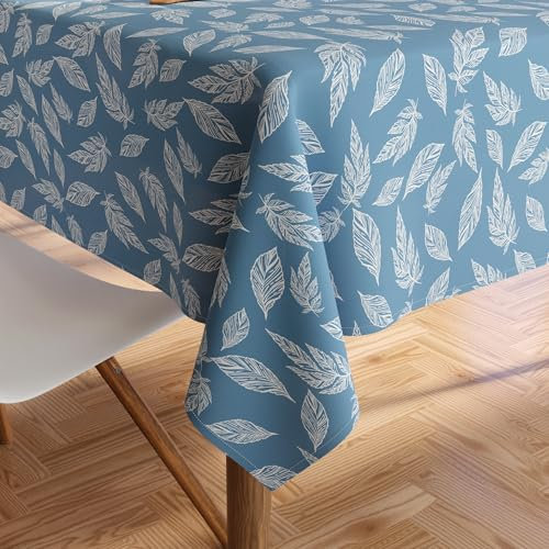 Encasa Homes Bedruckte Tischdecke 142 x 230 cm für 6 to 8 Seater Esstisch, 100% Baumwolle, maschinenwaschbar, strapazierfähig, rechteckig, für Zuhause, Restaurant, Bankett - Big Leaves Blue