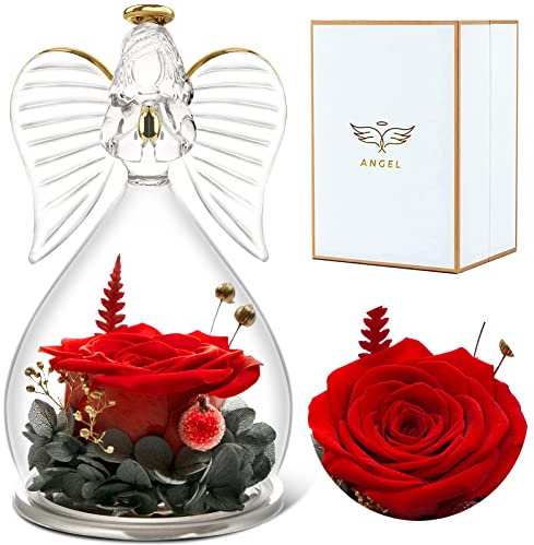 Sunia Ewige Rose Engel Geschenke für Frauen Weihnachten,Engel Figur Geschenke für Mama Oma,Geburtstagsgeschenk für Frauen,Ewige Rose im Glas Schutzengel,Infinity Rosen Geschenke Weihnachten Muttertag