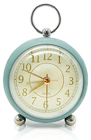 Rohome Vintage Kleiner Wecker mit Nachtlicht, Blau Lautlos Quarzwerk Nicht tickend Dekorativ für Nachttisch Schreibtisch Küche Schlafzimmer Regal Nachttisch Wandbehang (Blau)
