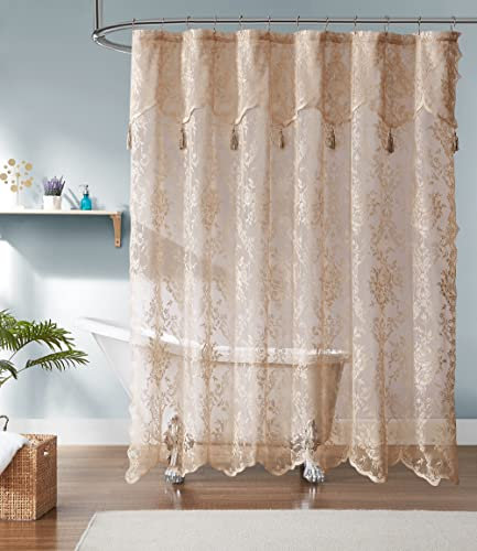 Warm Home Designs Tenda da doccia in pizzo color oro, 72 x 72 cm, con mantovana attaccata e 7 nappe. Tende da doccia di lusso per il bagno o per la doccia Boho per il bagno. LA Linen 183 cm