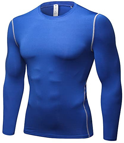 Chemises Sport T-Shirt Homme Coupe Ajustée Entraînement Exercice Course Chemise Musculaire Homme Absorbant La Transpiration Séchage Rapide Manches Longues T-Shirt Basique Homme E-Blue M