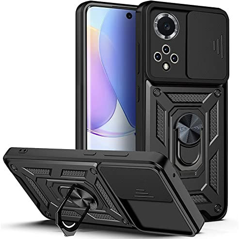 ESTH® Coque pour Honor 50 (Nova 9) avec Lentille Coulissante Couverture et Support Rotatif, Anti-Chute Étui Housse Compatible avec Support De Voiture Magnétique, Noir