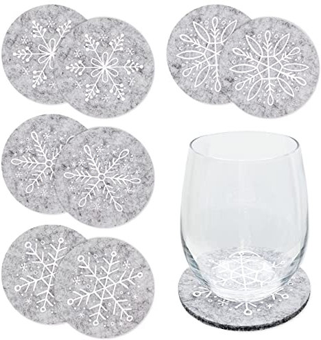 Papierdrachen Weihnachtsdekoration Filz Untersetzer - Motiv Eiskristall rund - in Farbe grau mit hochwertiger Bedruckung - Festliche Tischdekoration - Set 1