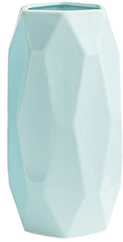 Geometrische Vase Blau 20 cm Hoch, Blumenvasen Modern aus Keramik für Tischdeko Innenbereich, Deko Vasen für Pampasgras