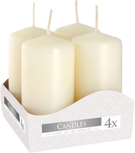 3 x Set of 4 Pillar Candles 40 x 80 mm - Ivory