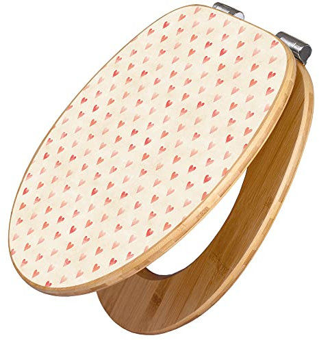 banjado® Design WC Sitz Bambus Absenkautomatik mit Motiv Rote Herzen/Toilettendeckel mit Absenkautomatik Holz/hochwertiger Bambus Klodeckel/WC-Sitz für alle gängigen Toiletten