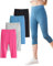 Domee Mädchen Capri Leggings 3/4 Hosen Sommerhose 4er-Pack Schwarz & Grau & Rosenrot & Marineblau 9-10 Jahre (Herstellergröße 150)