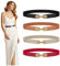 WERFORU 4 Stück Damen Dünne Elastische Gürtel Mode Blattlegierung Schnalle Dehnbar Dünner Taillengürtel für Kleider Schwarz/Braun/Rot/Beige