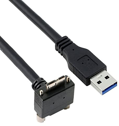 CY Cavo Micro USB 3.0 con doppia vite di bloccaggio a USB 3.0 dati 5 Gbps, cavo di alimentazione ad angolo retto di 90 gradi verso il basso per computer con fotocamera industriale VR (5 m)