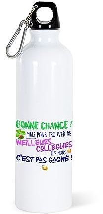 Gourde 750ml Collègue Bouteille d’Eau Aluminium Réutilisable Ecologique avec Mousqueton. Idée Cadeau Original Humour Homme Femme Retraite Mutation Pot Départ Sport Voyage Bureau Anniversaire Noël