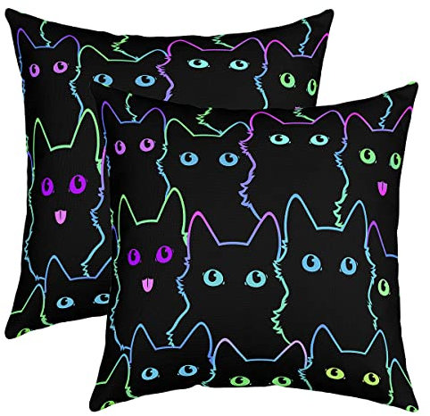 Loussiesd Mädchen Katze 2er Set Kissenbezüge 40x40cm Haustier Katzen Kissenhülle Couchkissen Süßes Kätzchen Neonlicht Raumdekoration Kissenbezug Bunt 3D Tier Karikatur Katzenliebhaber Kopfkissenbezug