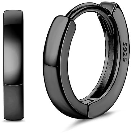 ORAZIO 925 Sterling Silber Herren Ohrringe Creolen für Teenager Jungen, Kleine Schwarze Schlaf Echt Silber Creolen Diamant für Damen, Einfache Unisex Ohrringe Minimalistische Feinschmuck Geschenke