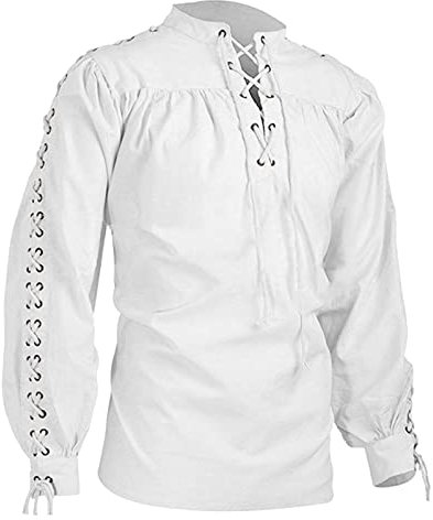 Steampunk Herren, Wikinger Cosplay Mittelalter Hemd Langarm Schwarz Leinen Shirt 4XL Römer Sommerhemd Historische Kettenhemd Gothic Sommer Ohne Kragen Leinenhemd Piratenkostüm