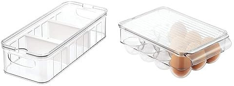 iDesign Kühlschrankbox, großer Aufbewahrungsbehälter aus BPA-freiem Kunststoff & Fridge/Freeze Binz Eierbehälter, kleine Aufbewahrungsbox aus Kunststoff für zwölf Eier, durchsichtig