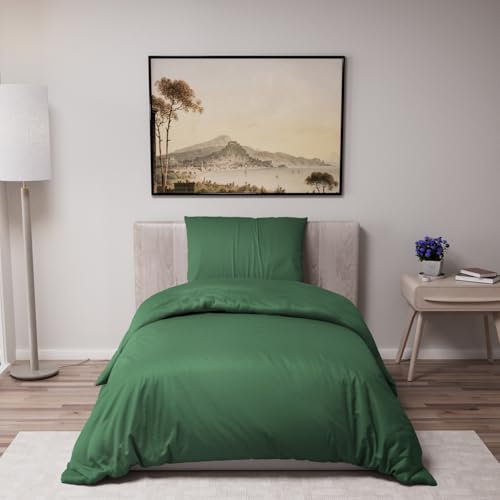 Dreamzie - Bettwäsche Set 140x200 cm mit 1 Kissenbezügen 65x65 cm Grün - Bettbezug 140x200 Einzelbett aus 100% Mikrofaser - Zertifiziert ohne Chemikalien (Oeko TEX)