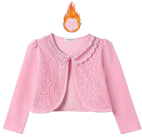 SMILING PINKER Cardigan Bolero per bambini, con maniche a 3/4, Pile rosa, 3-4 Anni