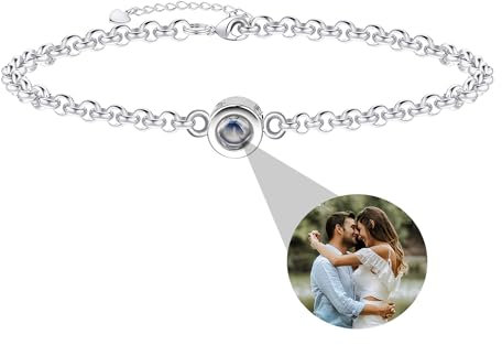 Nergaebe Personalisierte Fotoarmbänder mit Bild innen, individuelle Projektionsarmbänder mit Fotos für Damen und Herren, Kreisbildarmband für Muttertag, Geburtstage, Jahrestag, Weihnachten