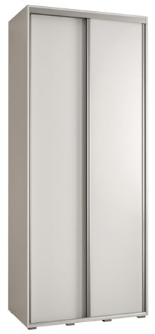 MEBLE KRYSPOL Davos 1 100 Schlafzimmerschrank mit Zwei Schiebetüren - Moderner Kleiderschrank mit Kleiderstange und Regalen - 235,2x100x45 cm - Weiß Weiß Silber