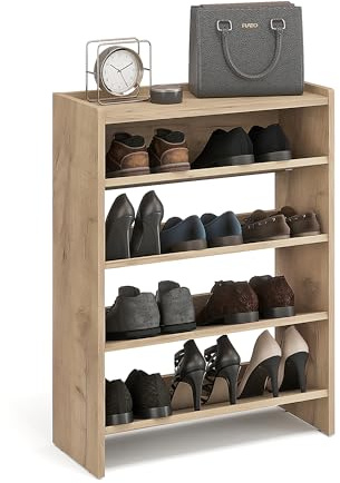 KOMTO Schuhregal Schmal - Schuhablage Flur mit 4 Ebenen Offener Schuhschrank Schuh Organizer Platzsparend | Elexis Honig Eiche 60 x 25 x 80 cm