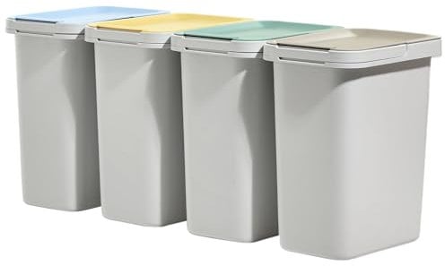 KADAX Mülleimer-Set für Abfalltrennung, Mülltrennsystem, robuster Abfallbehälter mit dichtem Deckel, Müllsortierer, Müllbehälter, Abfalleimer aus Kunststoff (Weiß 4x12L)