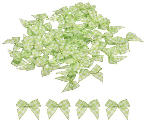 QUARKZMAN 100 Stück Mini Schleifen 25mm Karierte Stoff-Satinband Klein Weihnachtsschleifen Vintage Bogen zum Basteln DIY Haar Geschenk Nähen Hochzeit Geburtstag Weihnachtsdeko, Grün Weiß