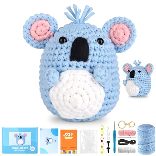 YURROAD Häkelset für Anfänger Erwachsene Kinder Kein Garnspalten Häkeltier-Set mit Schritt-für-Schritt-Video-Tutorials und Anleitung, Häkeln Crochet Kit Crochet Animal Set - Koala
