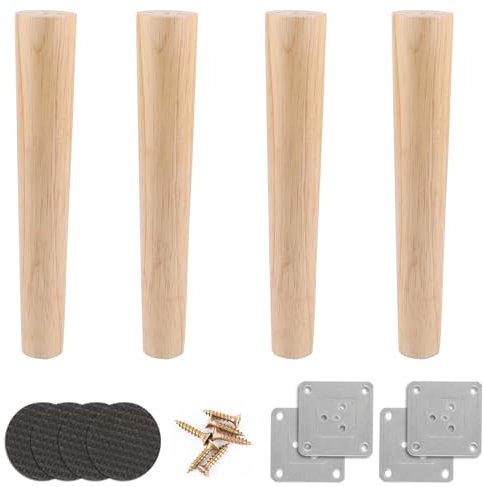 AKOLAFE 4 Patas para Muebles de Madera de Roble, 30 cm, Patas de Madera robustas, Patas Redondas de Madera con Placas de Montaje y Tornillos, Patas de Armario de Madera para sofá, Cama, Armario