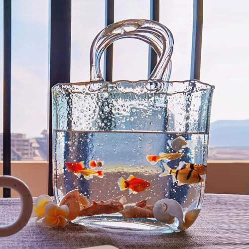 BLSYHDH Vase à Fleurs en Forme de Sac à Main, Vase en Verre avec Poignées, Idéal pour Les Compositions Florales, Vase Transparent, Bol à Poisson, Design Unique pour la Décoration de la(#1)