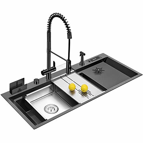 Waschbecken, Küchenspüle, großes schwarzes Nano-Waschbecken aus Edelstahl, multifunktionales Küchenspüle, Badezimmer-Waschbecken, Badezimmer-Waschbecken, Waschbecken-Set, Größe: 46,5 x 19,7 x 8,7 Zol