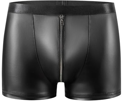 Herren-Pants Latex ähnliche Herren Shorts Herren Boxershorts Leder Optik Wetlook sexy Unterwäsche Erotische Boxershorts für Herren Sexy wetlook männer slip Schritt Ouvert Shorts mit Reissverschluss