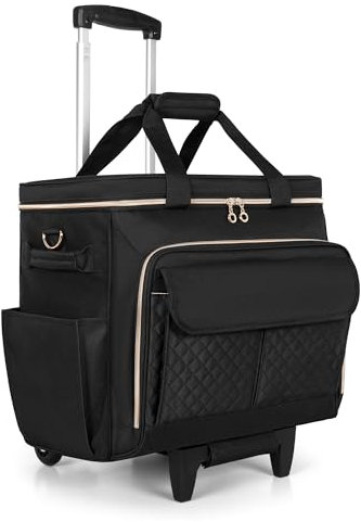 Luxja Rolling Teacher Bag with Laptop Compartment and Detachable Dolly, Multifunctional Rolling Briefcase with Accordion File Area (Patent Pending), Black