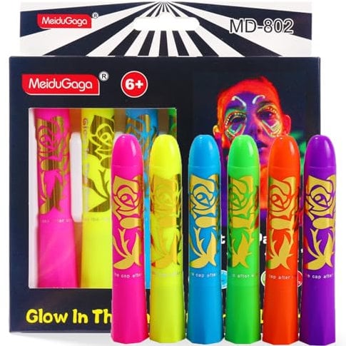 6 Pcs Fluorescent Face Painting Crayon Set,Face Paint Stick,Adult Kids Halloween Makeup Party Cosplay,Uv Face Paint,Neon Face Painting Crayons, Glow-In-The-Dark Face Painting (6pcs)