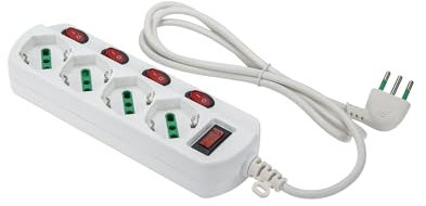 FANTON 474344 Multipresa OMEGA 4 prese bipasso schuko 2P+T 16A con interruttore luminoso su ogni presa cavo 1,5 m. 3G0,75 H05VV-F spina piccola 10A + interruttore automatico luminoso di sovraccarico