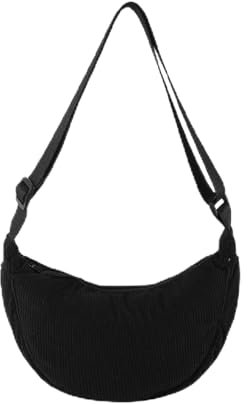 Konxi Borsa a Mezzaluna per Donne Borsa a Tracolla in Velluto a Coste Borsa a Tracolla per Donne con Tracolla Regolabile Borsa a Mezzaluna per Viaggi, Lavoro, Uso Quotidiano (Nero)