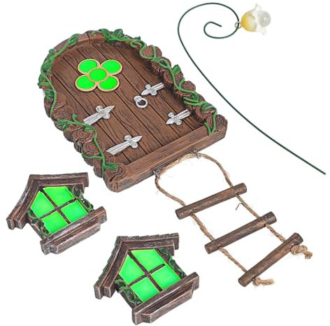 GARVALON 1satz Glow in The Dark Feen Tür Und Fenster Mit Mini Garten Deko Resin Für Und Gartenliebhaber Tür Fenster