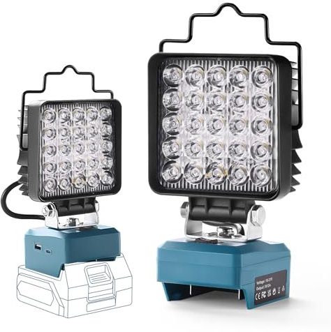 Tumemut Portable LED Work Light 48W 4800LM for Makita 18V 20V 21V Battery,Handheld Spotlight with Power Protection Switch 25 Bulbs,USB & Type-C Fast Charge, Ideal for Worplace Illumination（No Battery