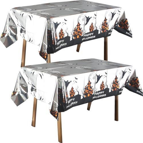 POPOYU 2 Stück Halloween Tischdecke Folie Halloween Deko,54x108 Zoll Rechteckige AusmalTischdecke,Gruseliger Kürbis Spinnennetz Tischdecke für Feiertags Dinner Tischdekor,HalloweenPartyzubehör