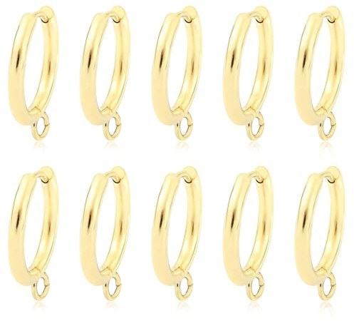 BEEFLYING 10pcs 201 Stainless Steel Huggie Earring Hoops 18 Gauge Real 24K Gold Plated Earring Hooks for DIY Earring Jewelry Making(B)