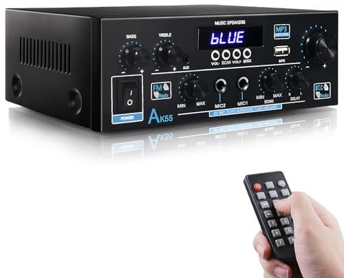 WOOPKER AK55 HiFi-Verstärker mit Bluetooth 70W x2 Mini Verstärker Heimkino Stereo Verstärker Receiver Höhen und Bässe mit USB/RCA/MIC/FM (AK55)